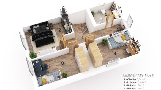 2.NP - varianta rozdělení dětského pokoje